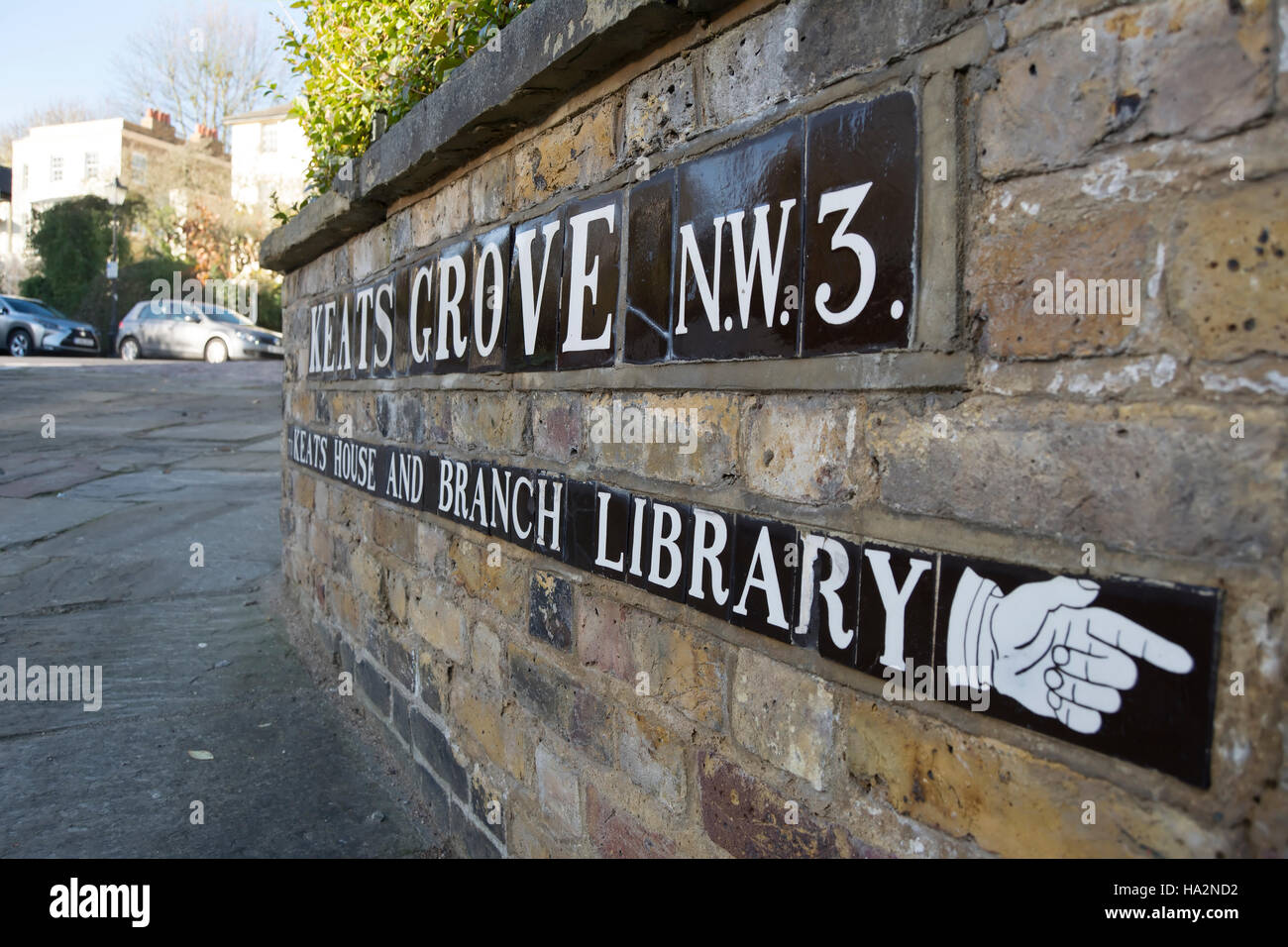 Directions To The Grove Street Name Sign For Keats Grove In Hampstead, London Nw3, With Directions  For Keats House And Library Stock Photo - Alamy