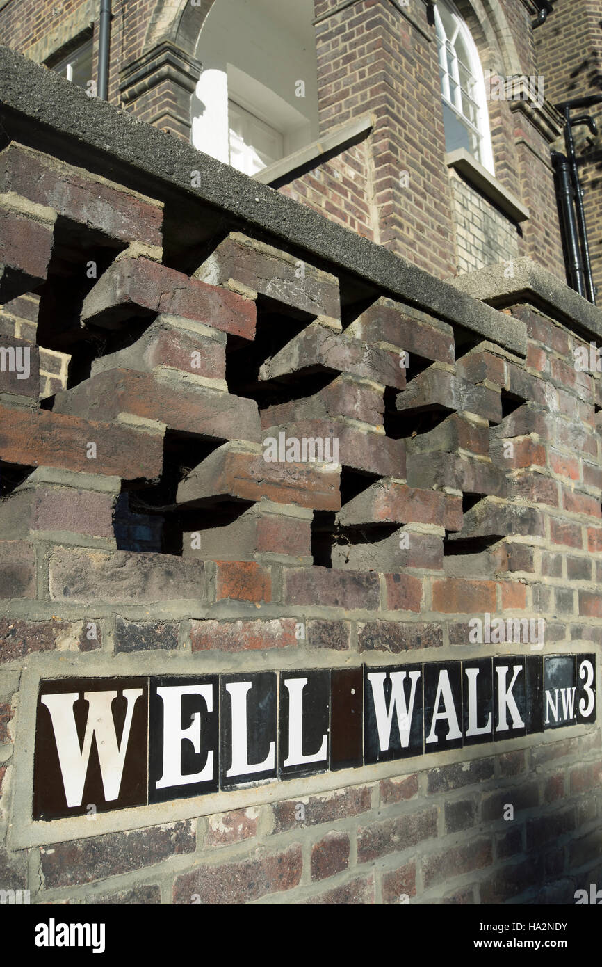 street name sign for well walk in hampstead,  london nw3 Stock Photo