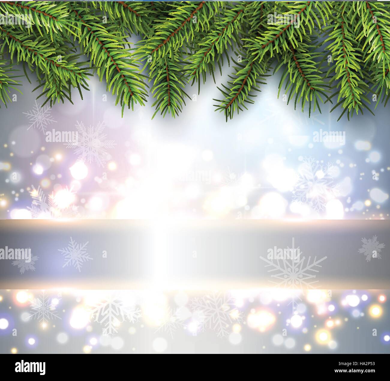 Christmas background, pine tree with lights and snow, vector