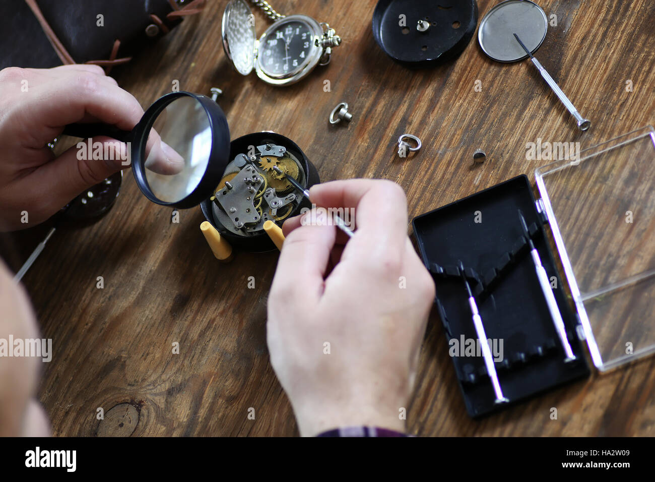 watch clock repair Stock Photo Alamy