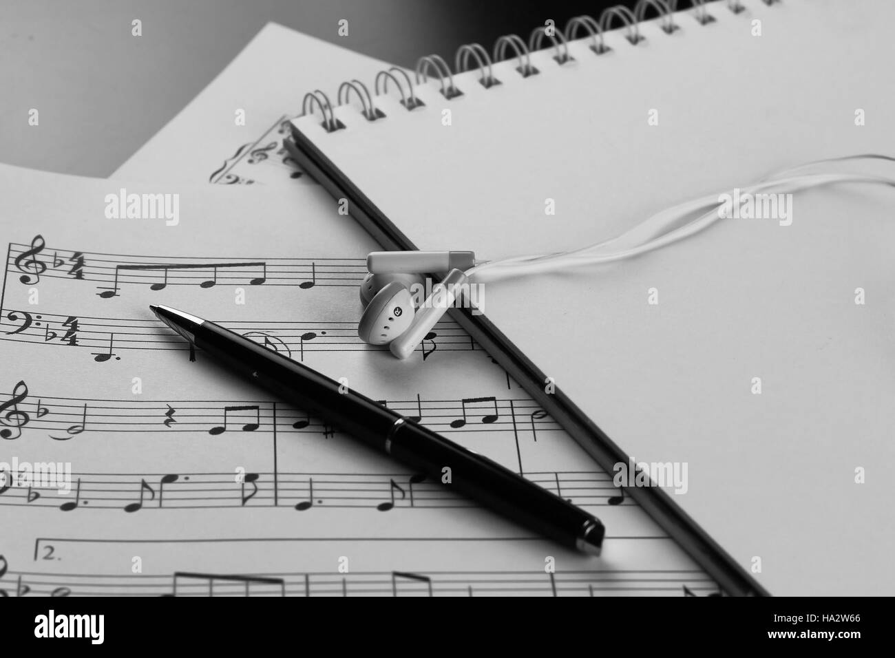 Sheet music with a number of accessories Stock Photo Alamy