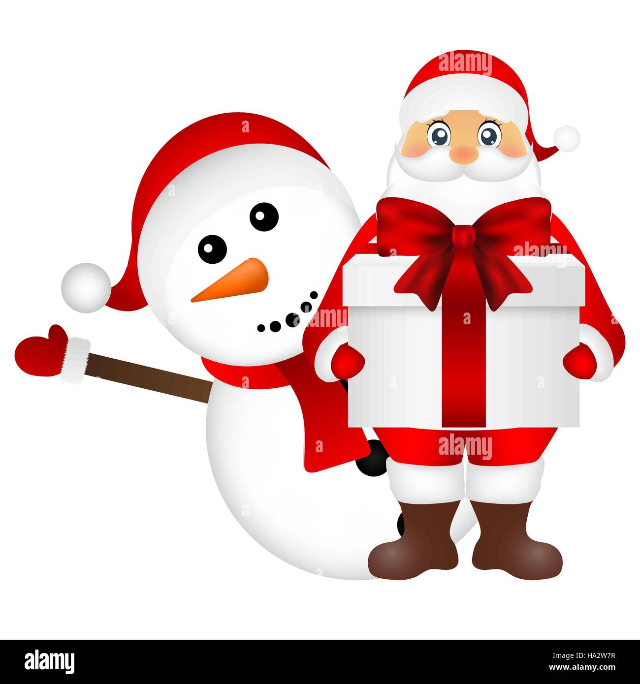 Santa Claus with snowman cartoon a gift vector Stock Vector Image & Art ...