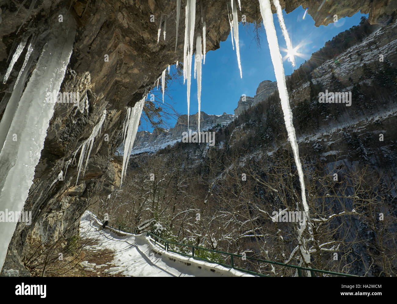 Icicles in a high valley, Ordesa y Monte Perdido National Park, Spain Stock Photo