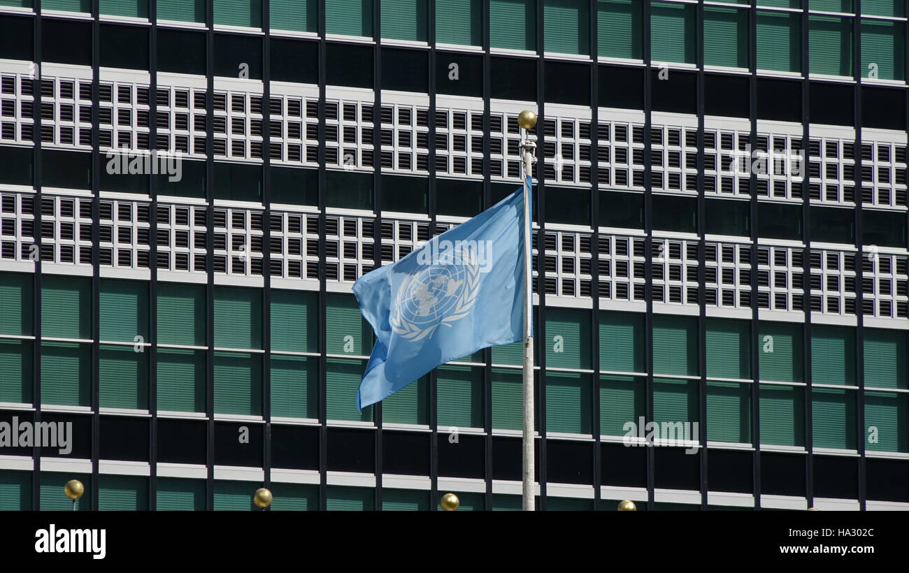 UN Flag At UN Headquarters Stock Photo