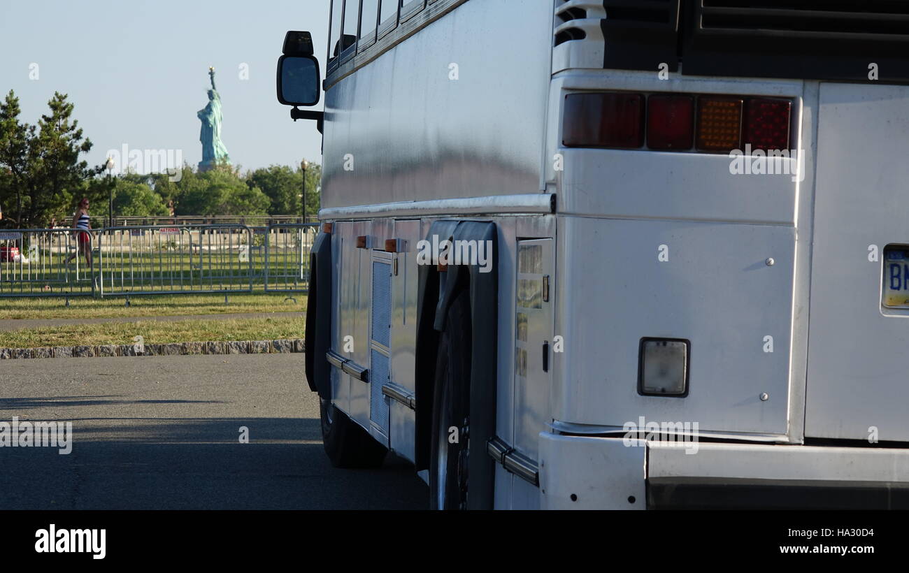 Bus Tour And Statue Of Liberty Stock Photo Alamy