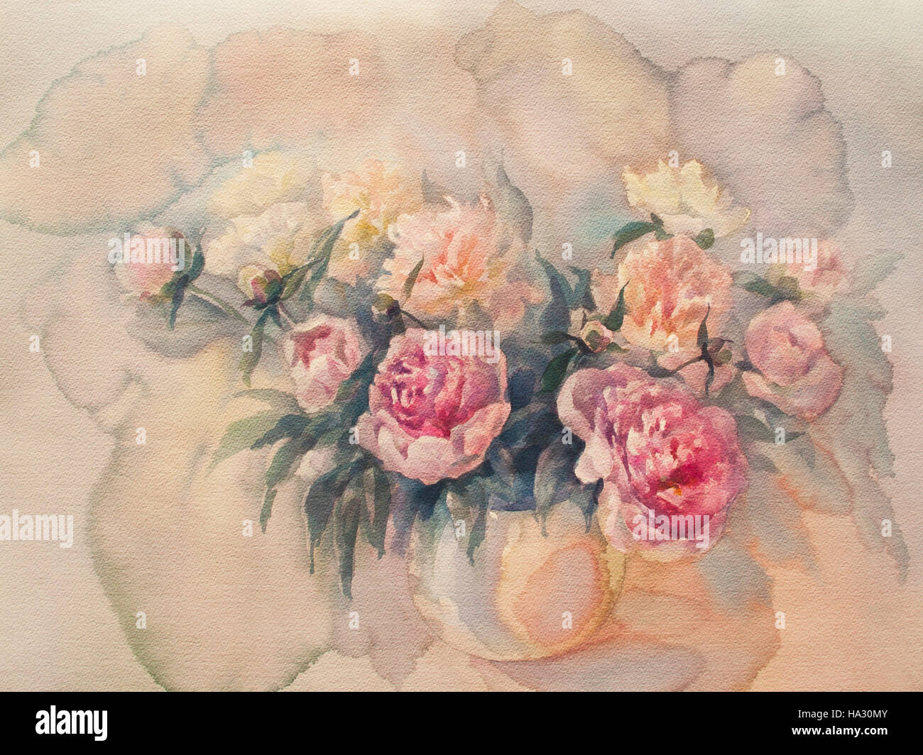 bouquet of peonies watercolor Stock Photo - Alamy