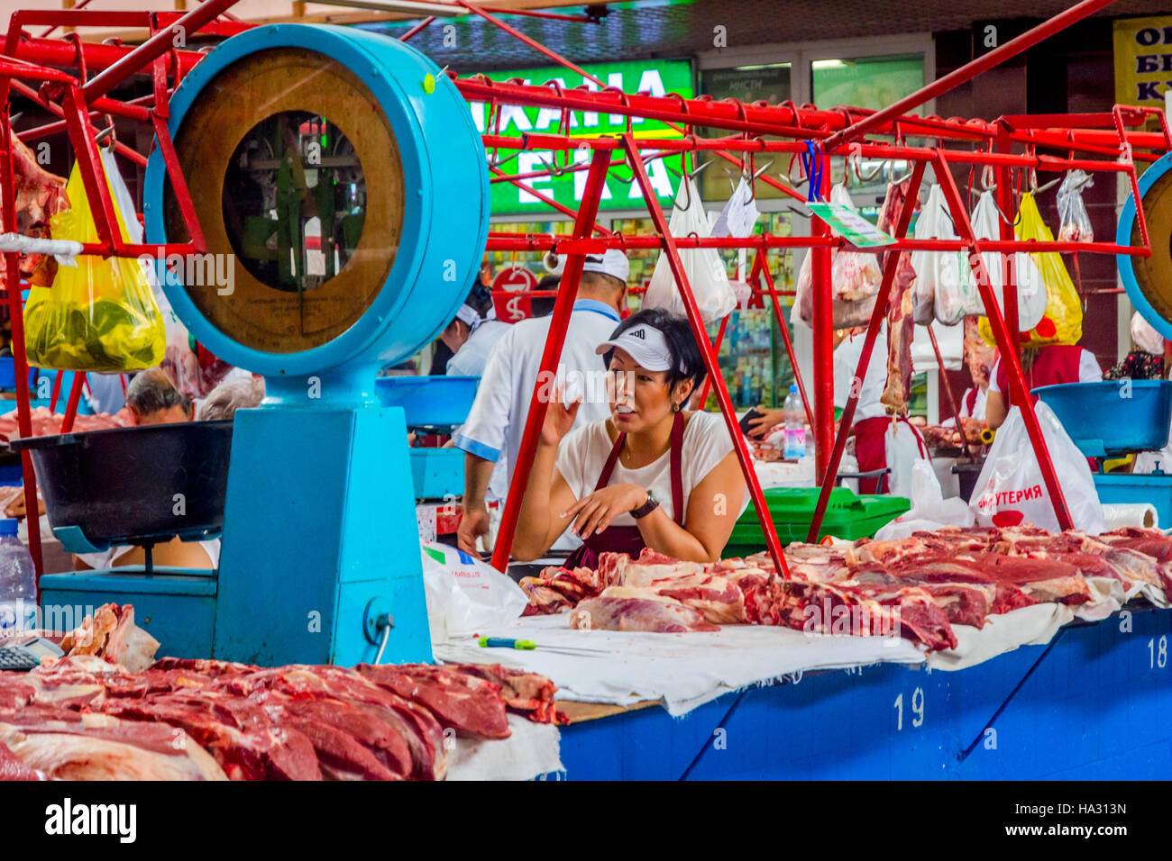 ALMATY, KAZAKHSTAN - JULY 15: Fresh meat for sale from butcher's at