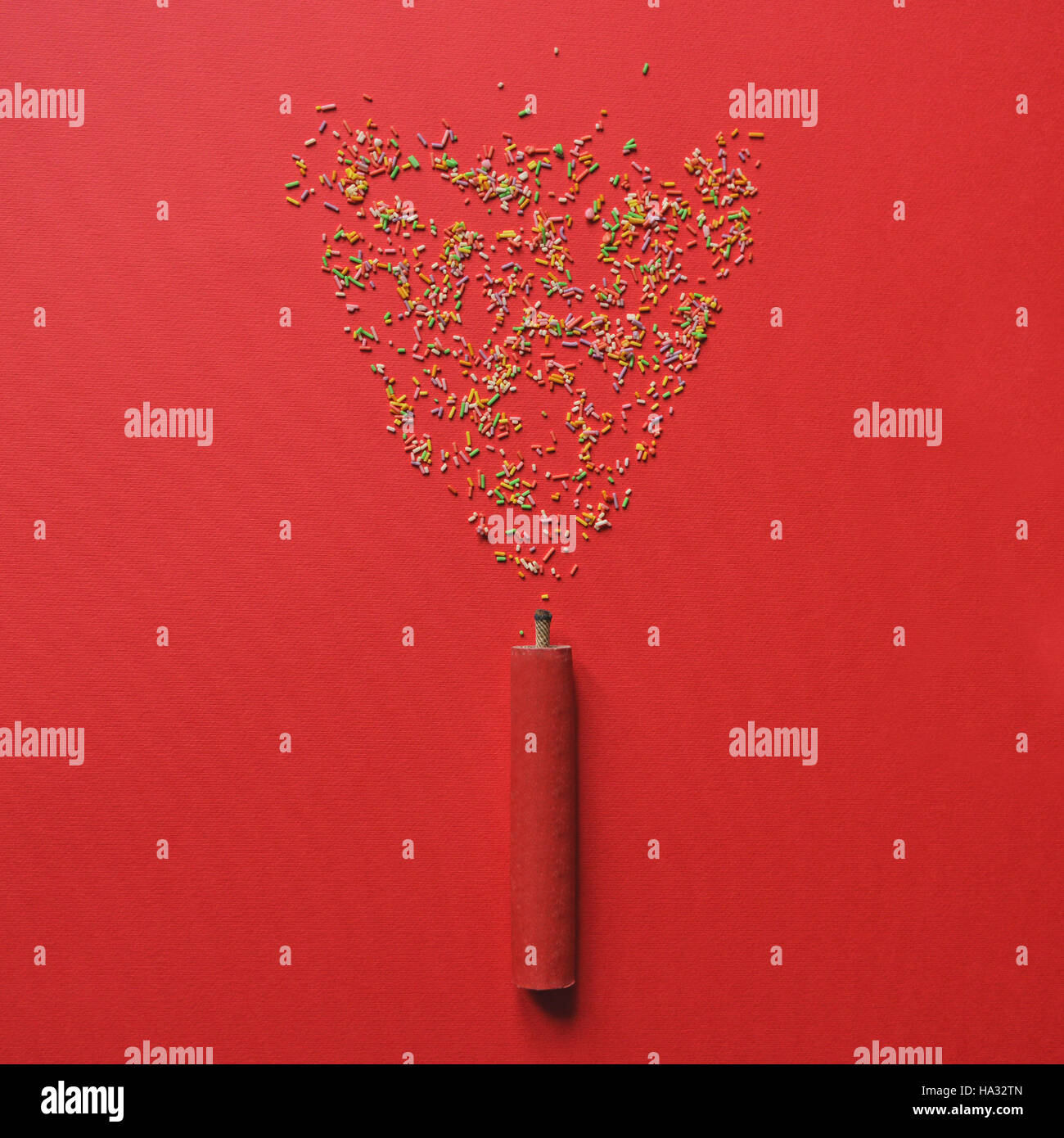 Dynamite explosion firing multicolored candy Flat lay Stock Photo Alamy