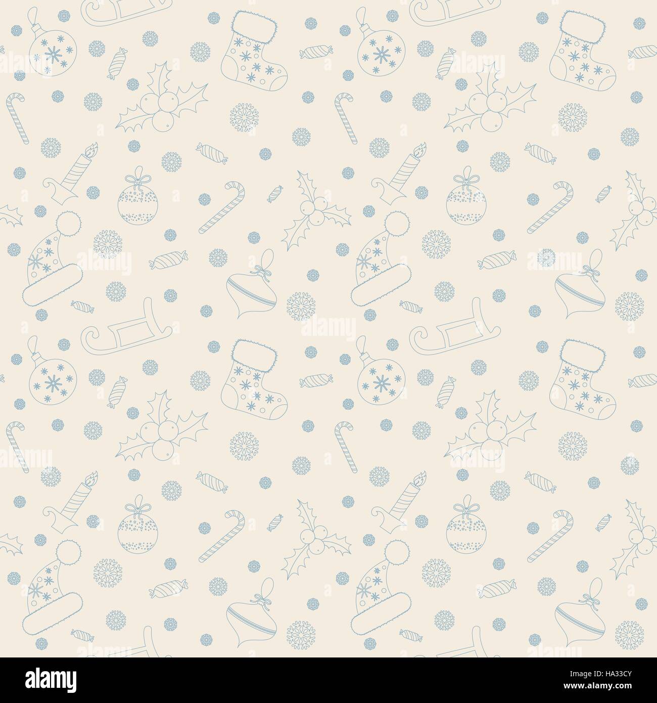 Christmas seamless pattern with balls, snowflakes, holly berry. Stock Vector