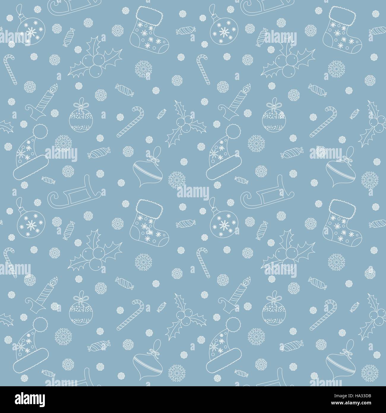 Christmas seamless pattern with balls, snowflakes, holly berry. Stock Vector