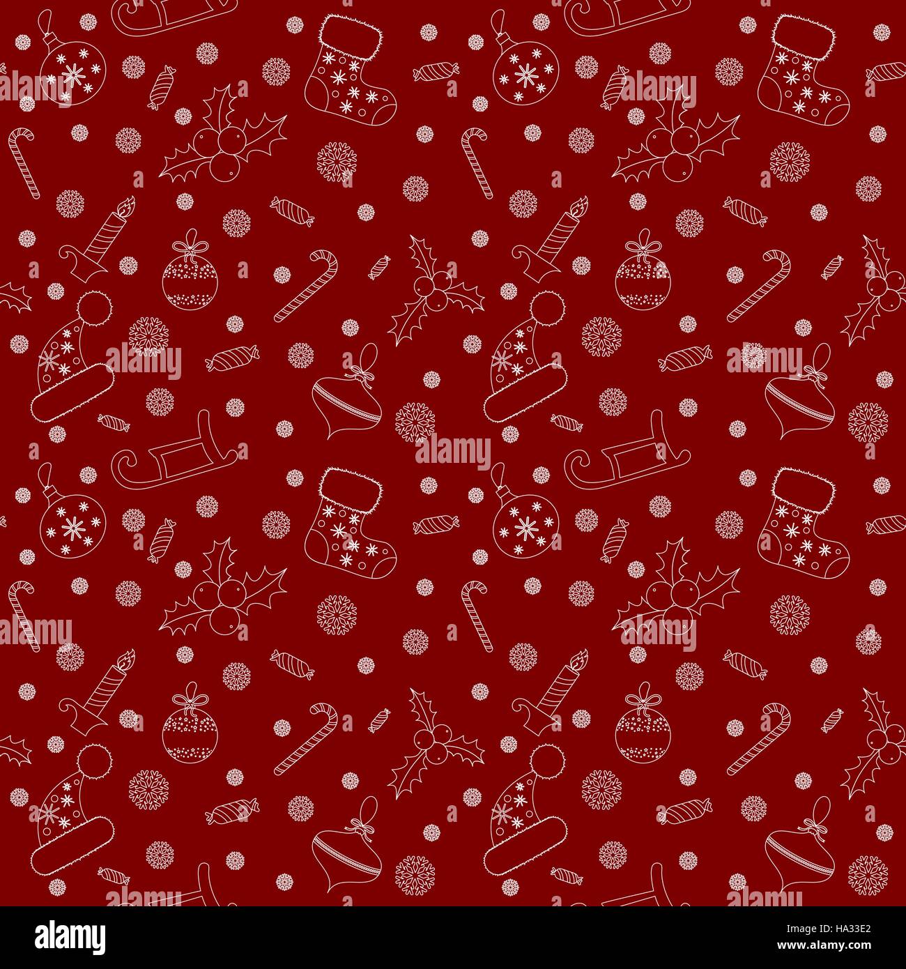 Christmas seamless pattern with balls, snowflakes, holly berry. Stock Vector