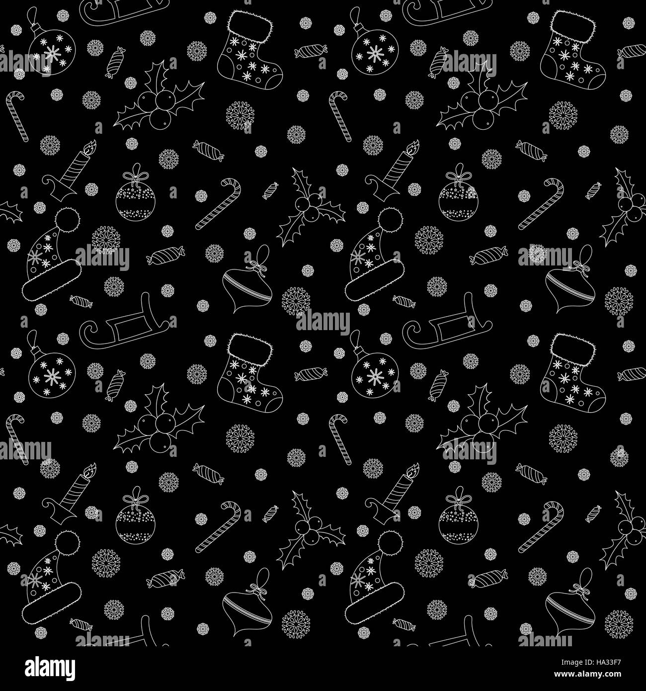 Christmas seamless pattern with balls, snowflakes, holly berry. Stock Vector