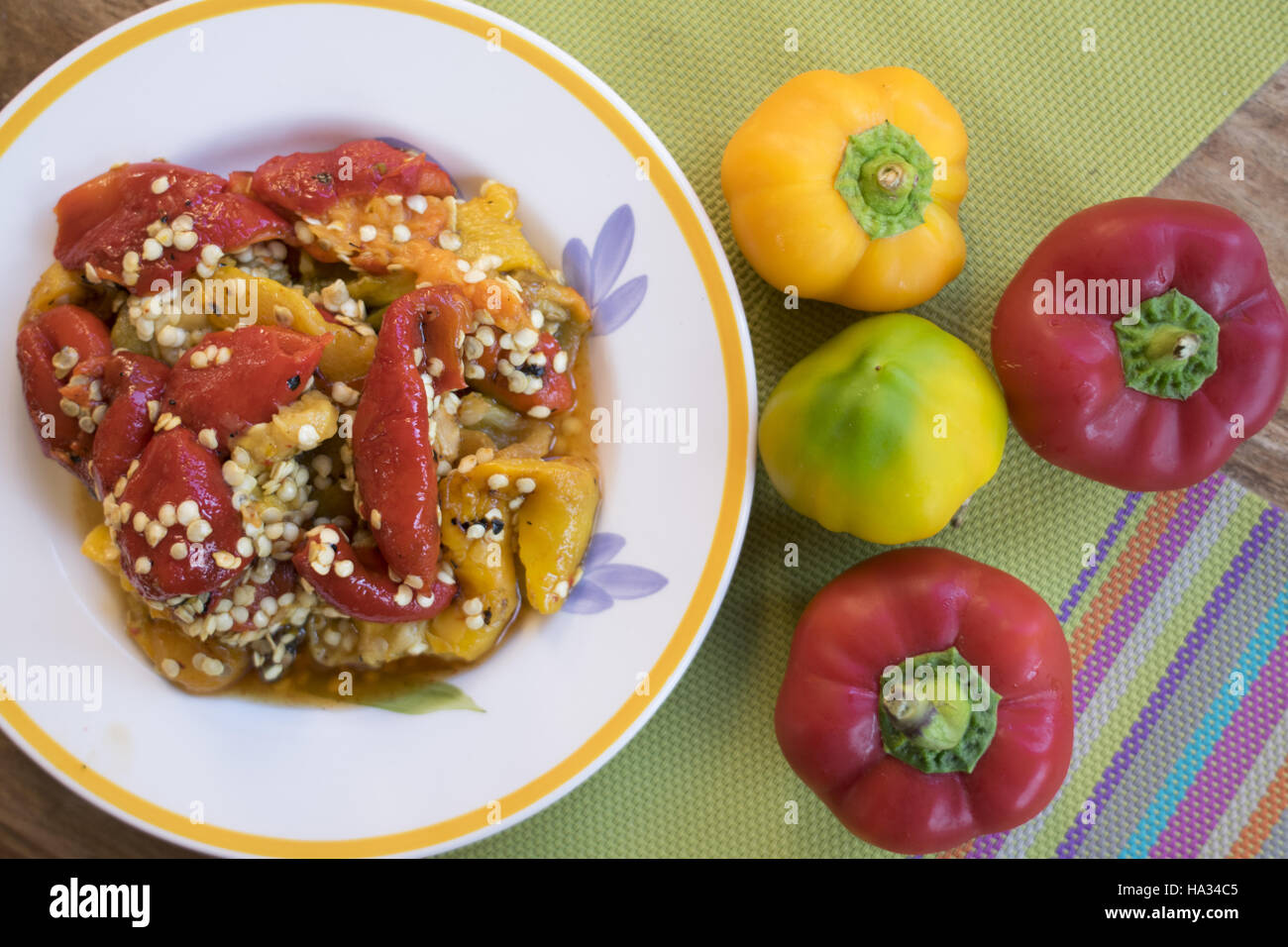 roasted peppers seasoned with olive oil. flat lay Stock Photo Alamy