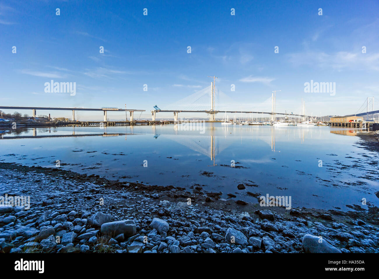 the Queensferry Crossing road bridge from South to North Queensferry