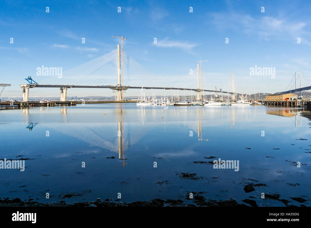 the Queensferry Crossing road bridge from South to North Queensferry
