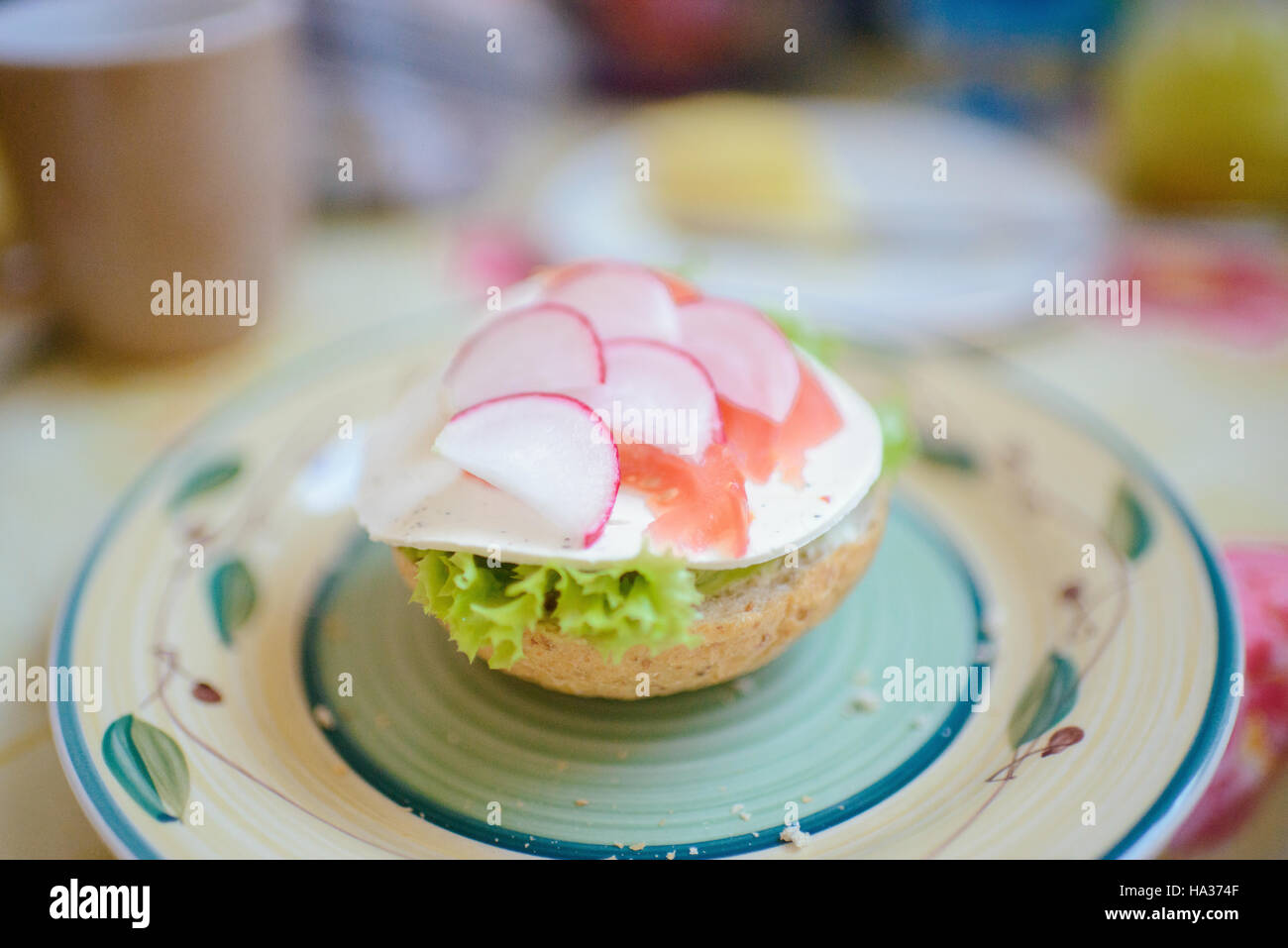 Vegetarian sandwich with fresh vegetables for the breakfast Stock Photo
