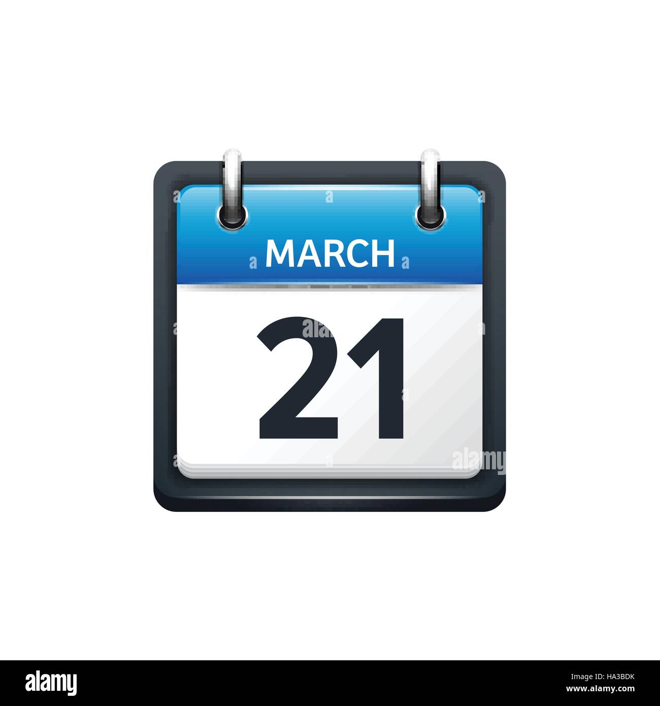 March 21. Isometric Calendar Icon With Shadow.Vector Illustration,Flat Style.Month and Date.Sunday,Monday,Tuesday,Wednesday,Thursday,Friday,Saturday.Week,Weekend,Red Letter Day. Holidays 2017. Stock Vector