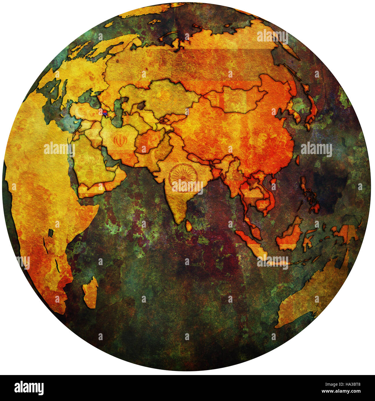 isolated over white territory of armenia with flag on globe map Stock ...