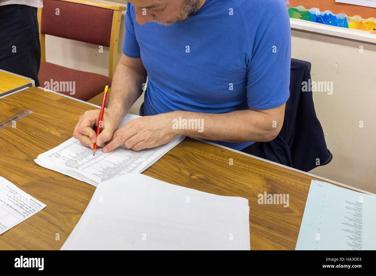 UK,England,London,23/06/2016-person marking the poling register in the referendum on the United Kingsdom's membership of the European Union Stock Photo