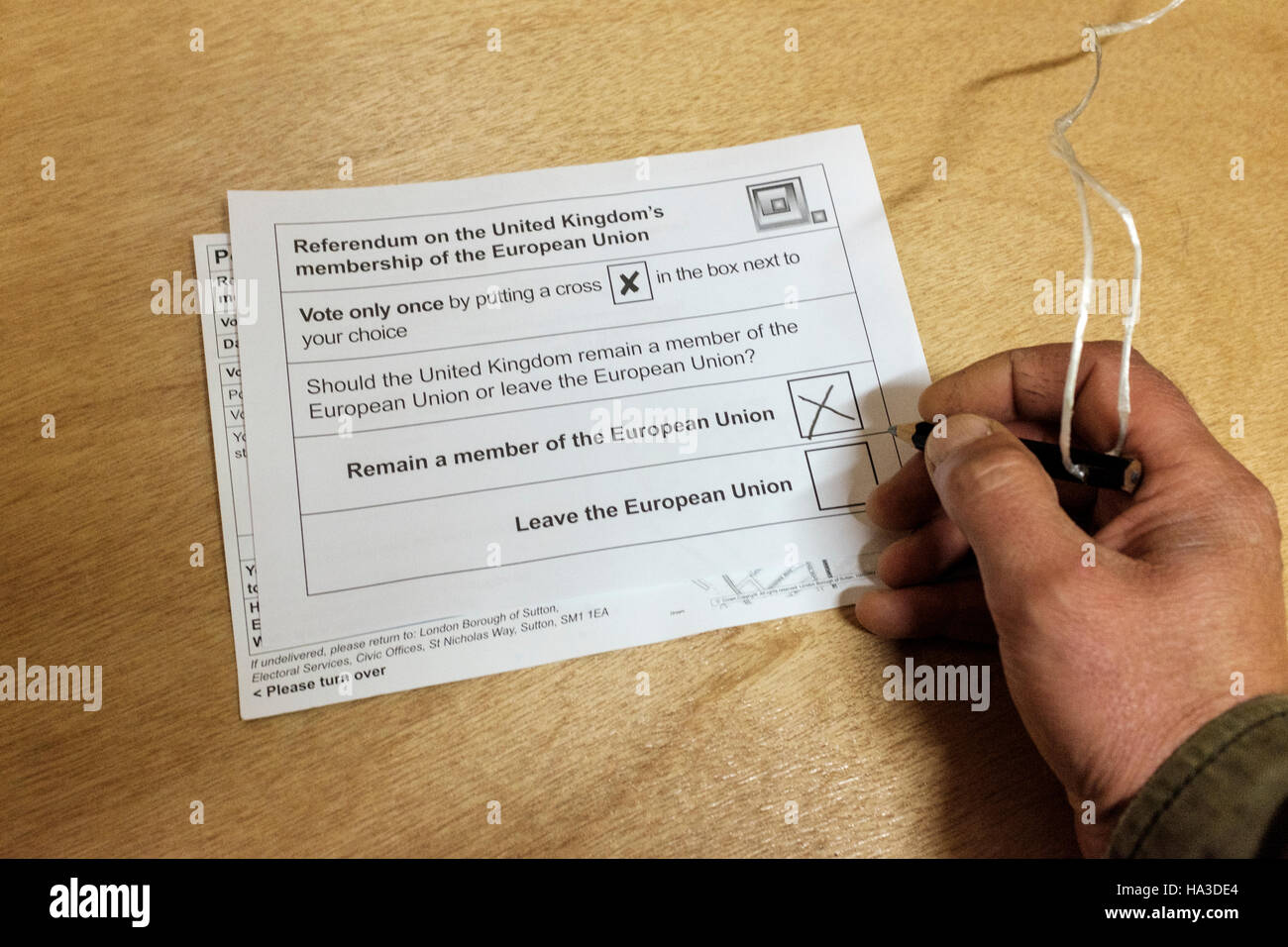 UK,England,London,23/06/2016-person voting in the referendum on the United Kingdom's membership of the European Union Stock Photo