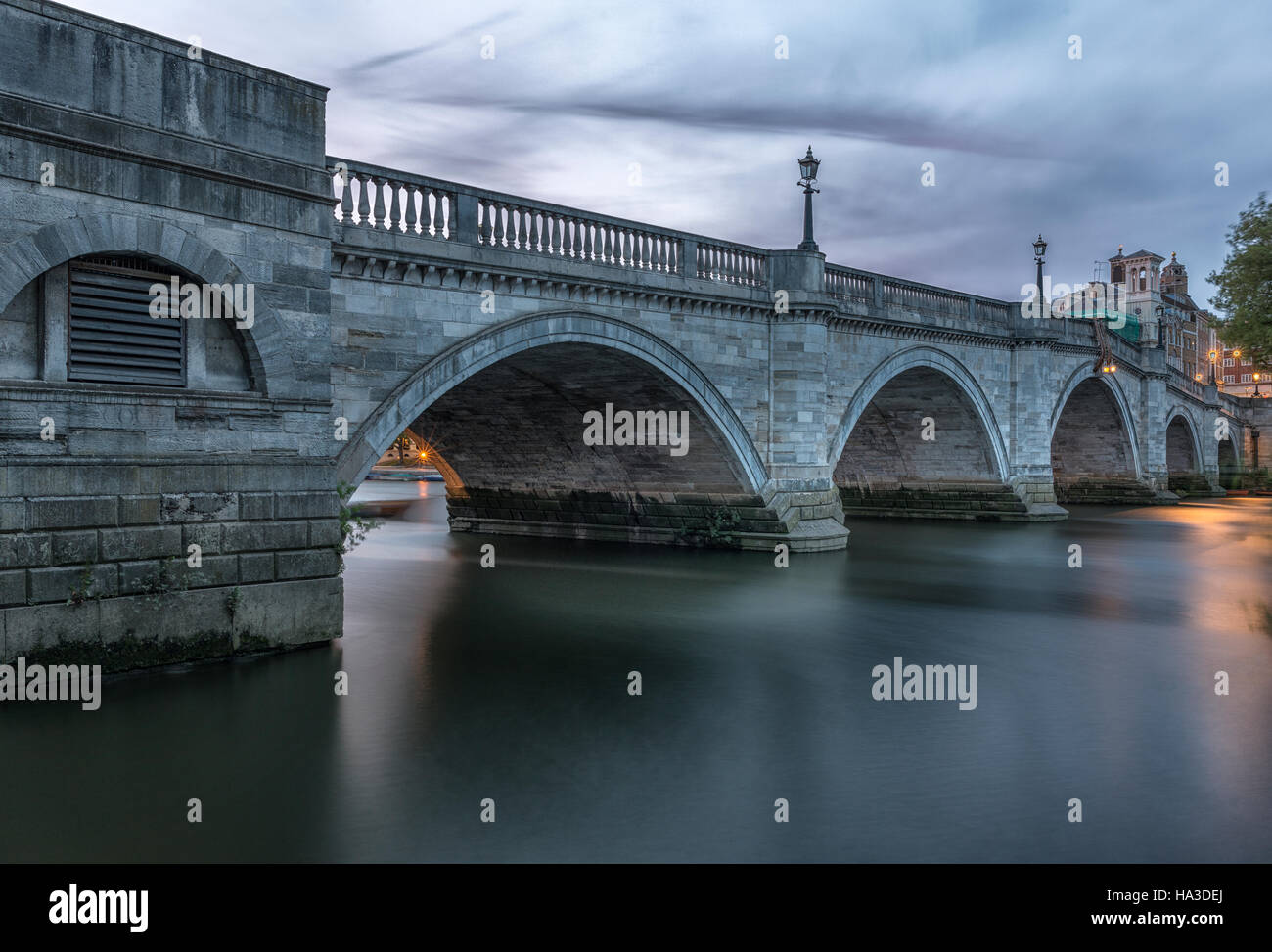 UK,England,Greater London-Richmond Bridge on the river Thames, 18th century stone arch bridge. Stock Photo