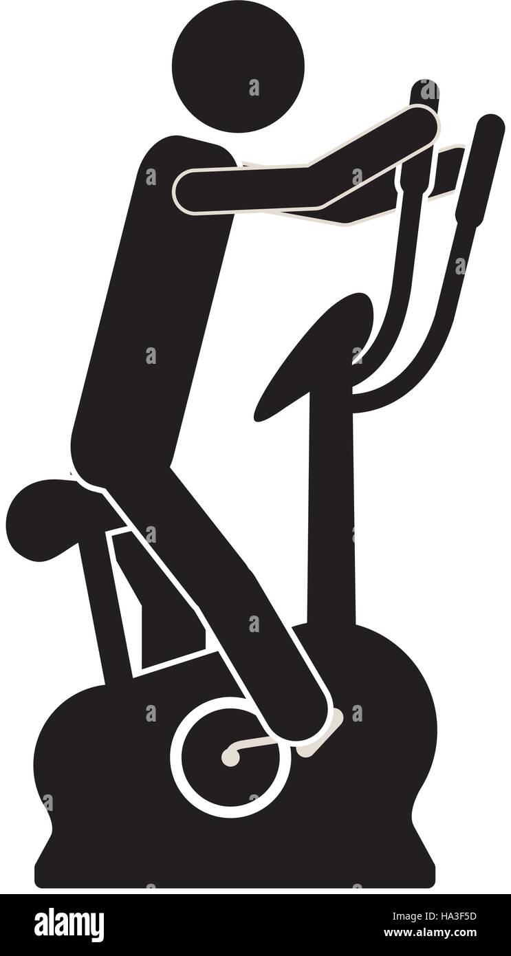 silhouette monochrome with man in spinning bike vector illustration Stock Vector