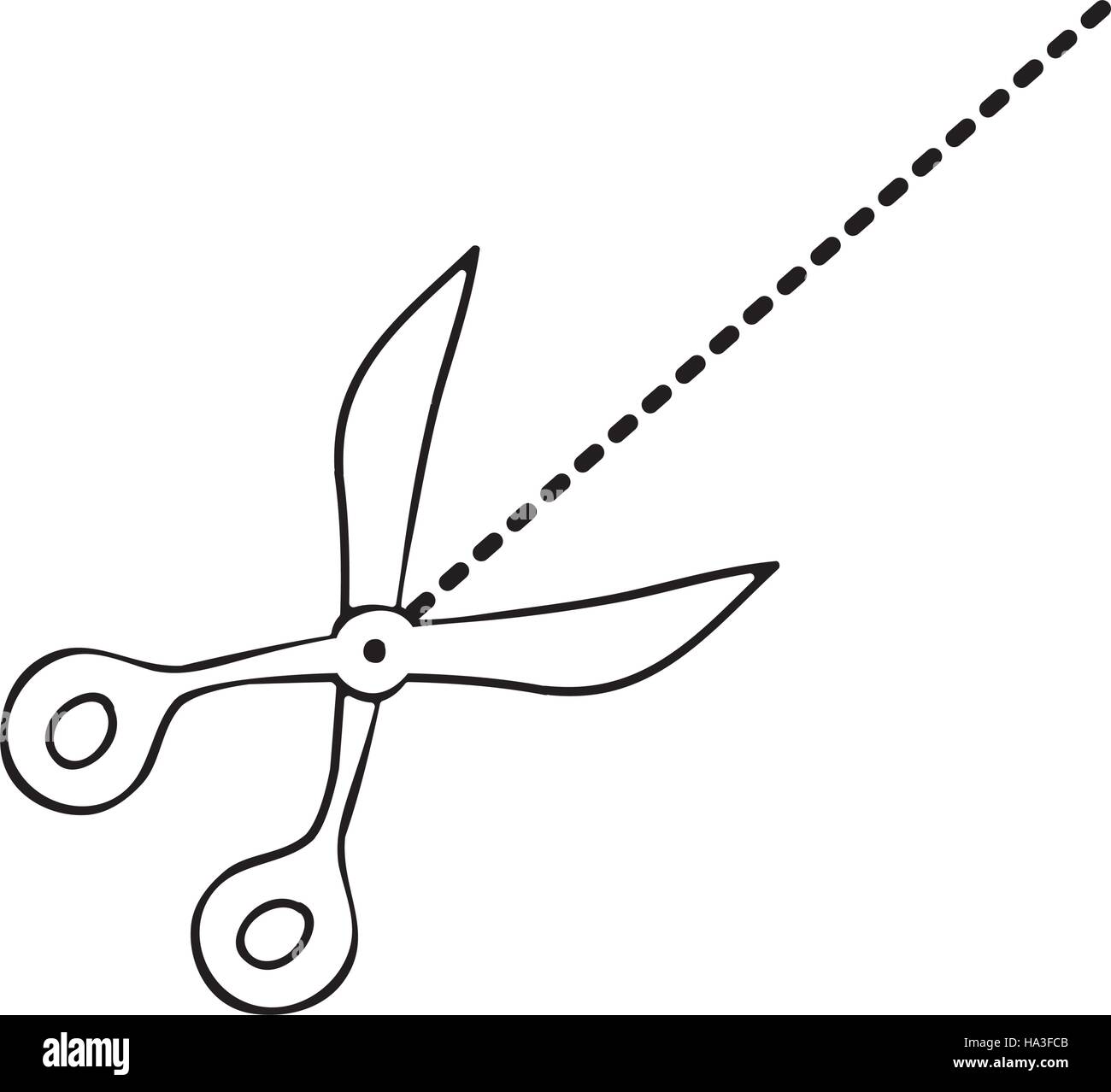 silhouette contour of scissors with cutting line vector illustration