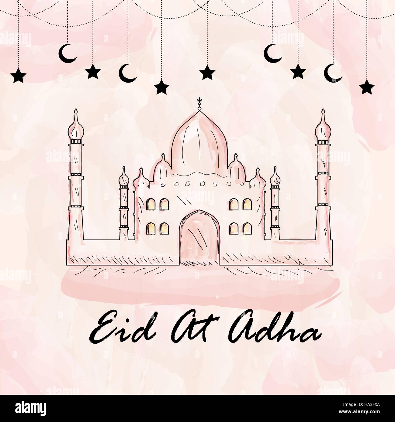 Greeting Card For Eid Ul Adha Watercolor Style Muslim Holiday Vector Illustration Stock Vector Image Art Alamy