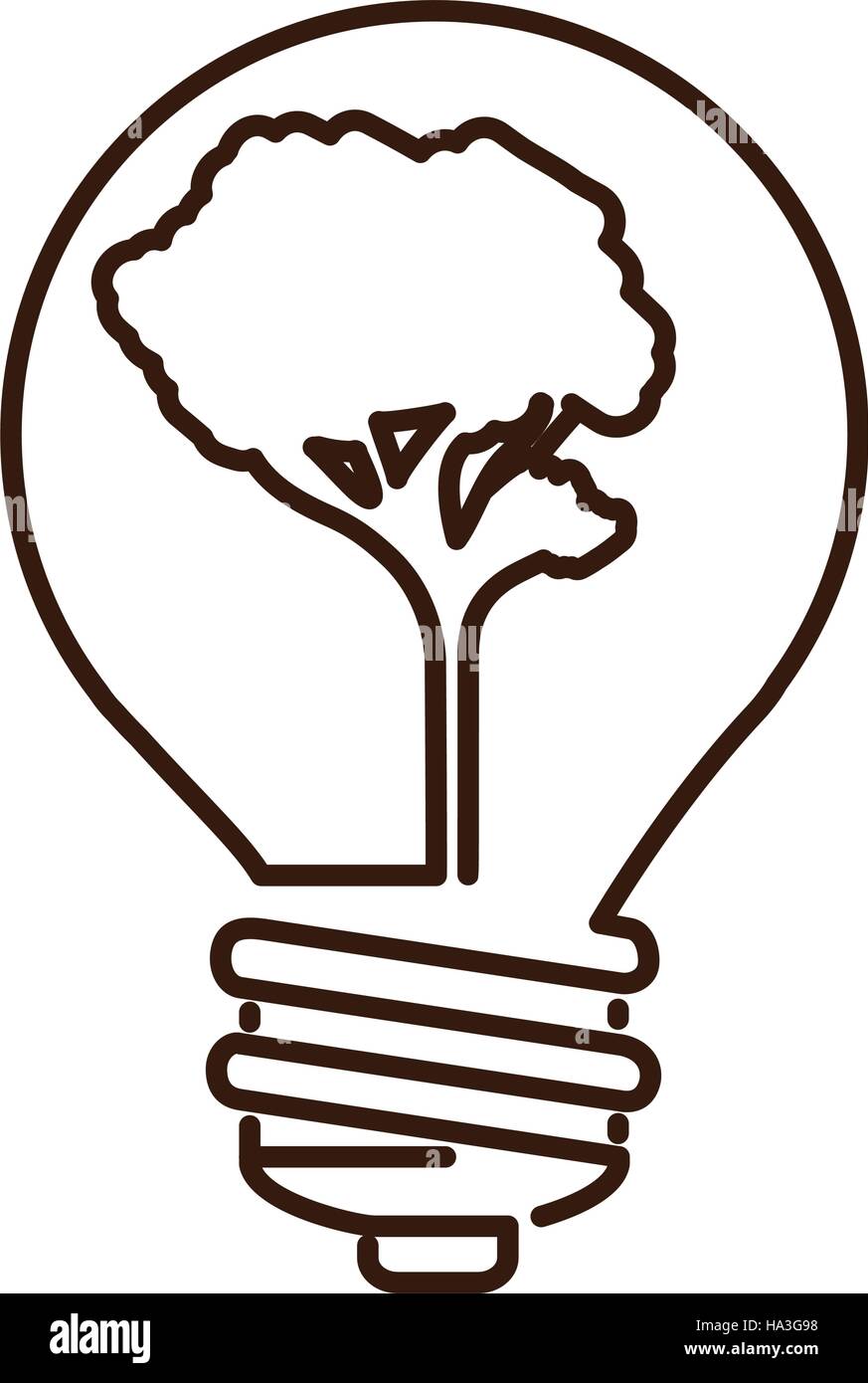 silhouette bulb with tree shape flat icon vector illustration Stock ...