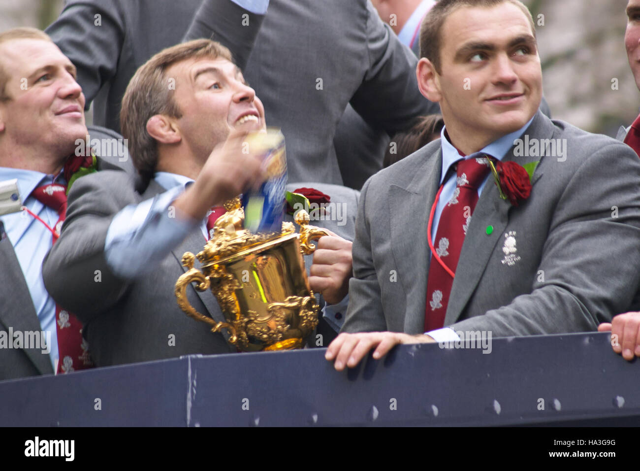 World cup winning England rugby team parade through central London