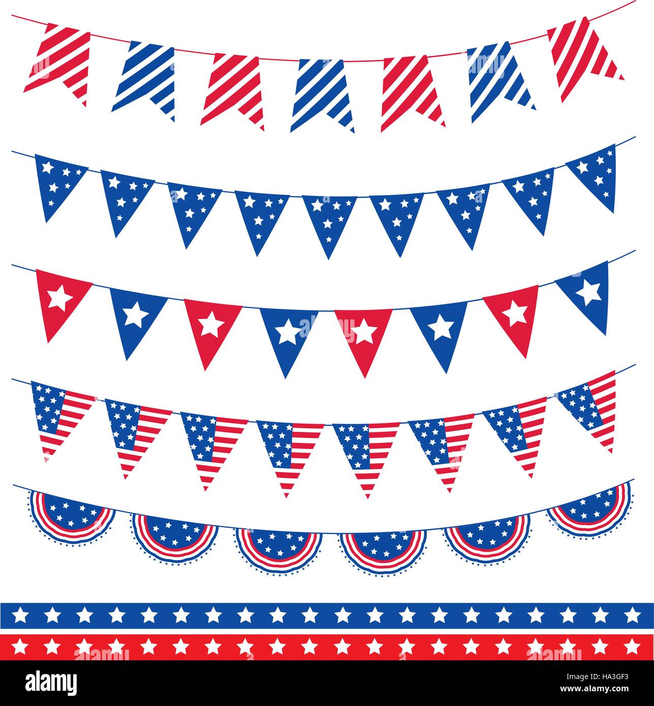 Set of different garland with flag ribbons. American Independence Day 4th of July. Vector