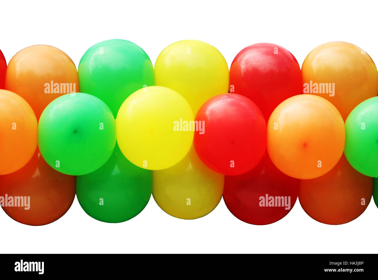 colorful festive balloons arranged in rows in the sausage Stock Photo