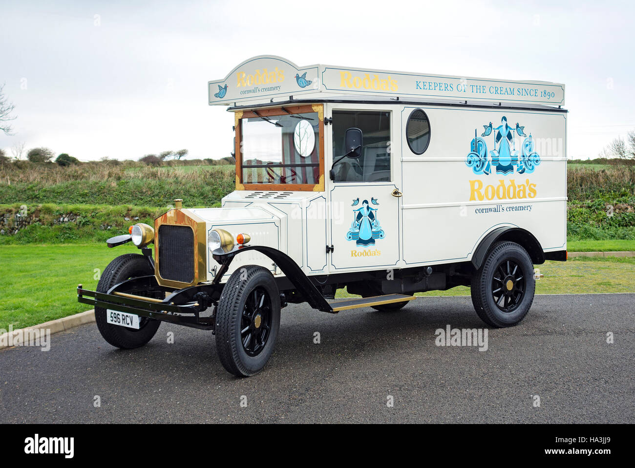 A vintage ' Roddas ' cornish clotted cream delivery van Stock Photo