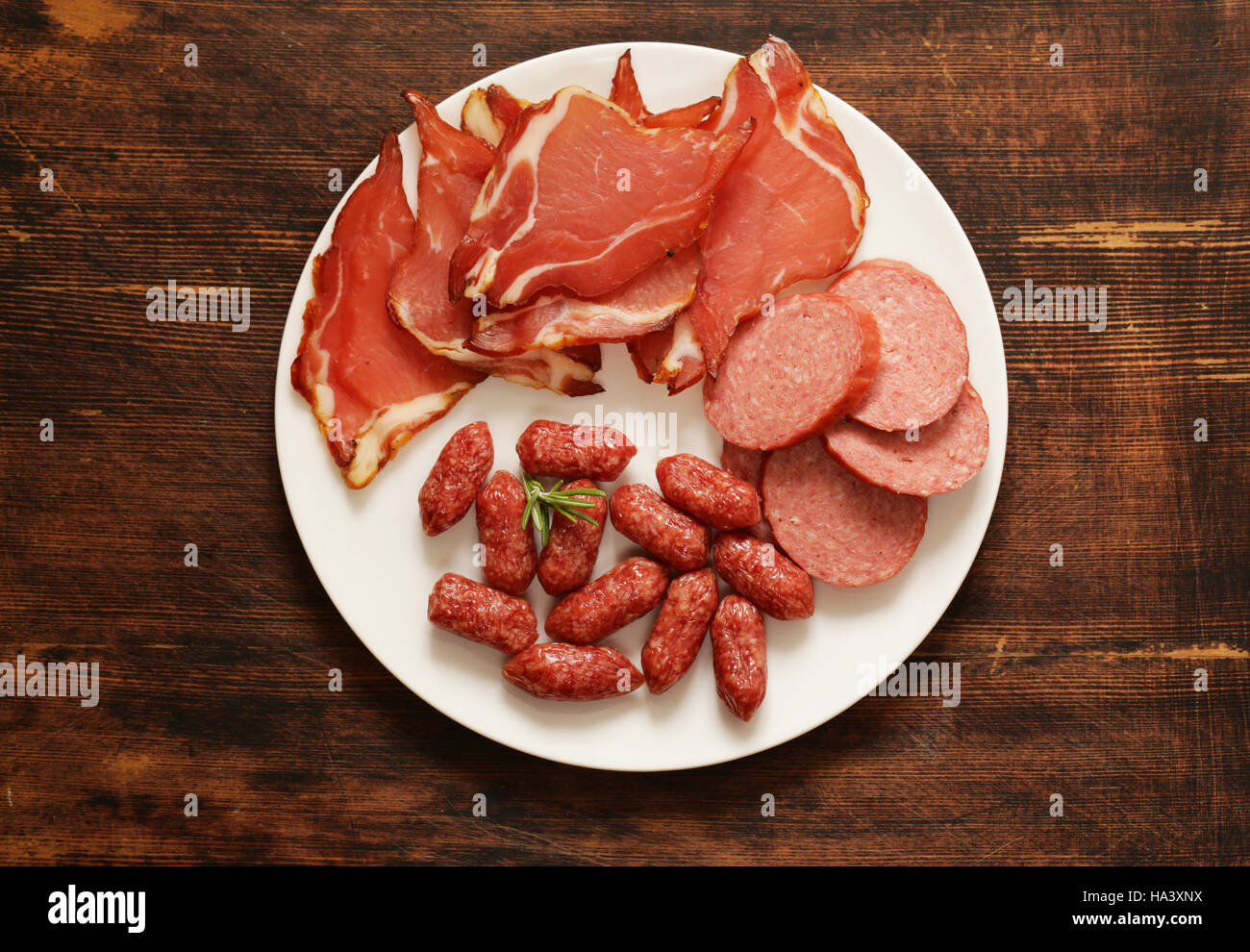 Assorted deli meats sausage, salami, parma, prosciutto Stock Photo