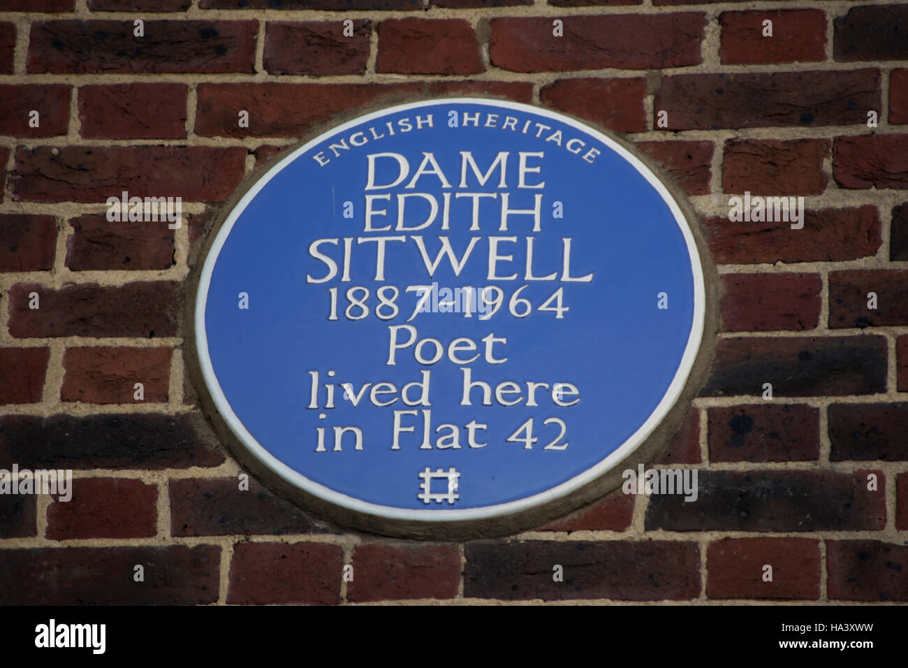 english heritage blue plaque marking a home of poet dame edith sitwell, hampstead, london, england Stock Photo