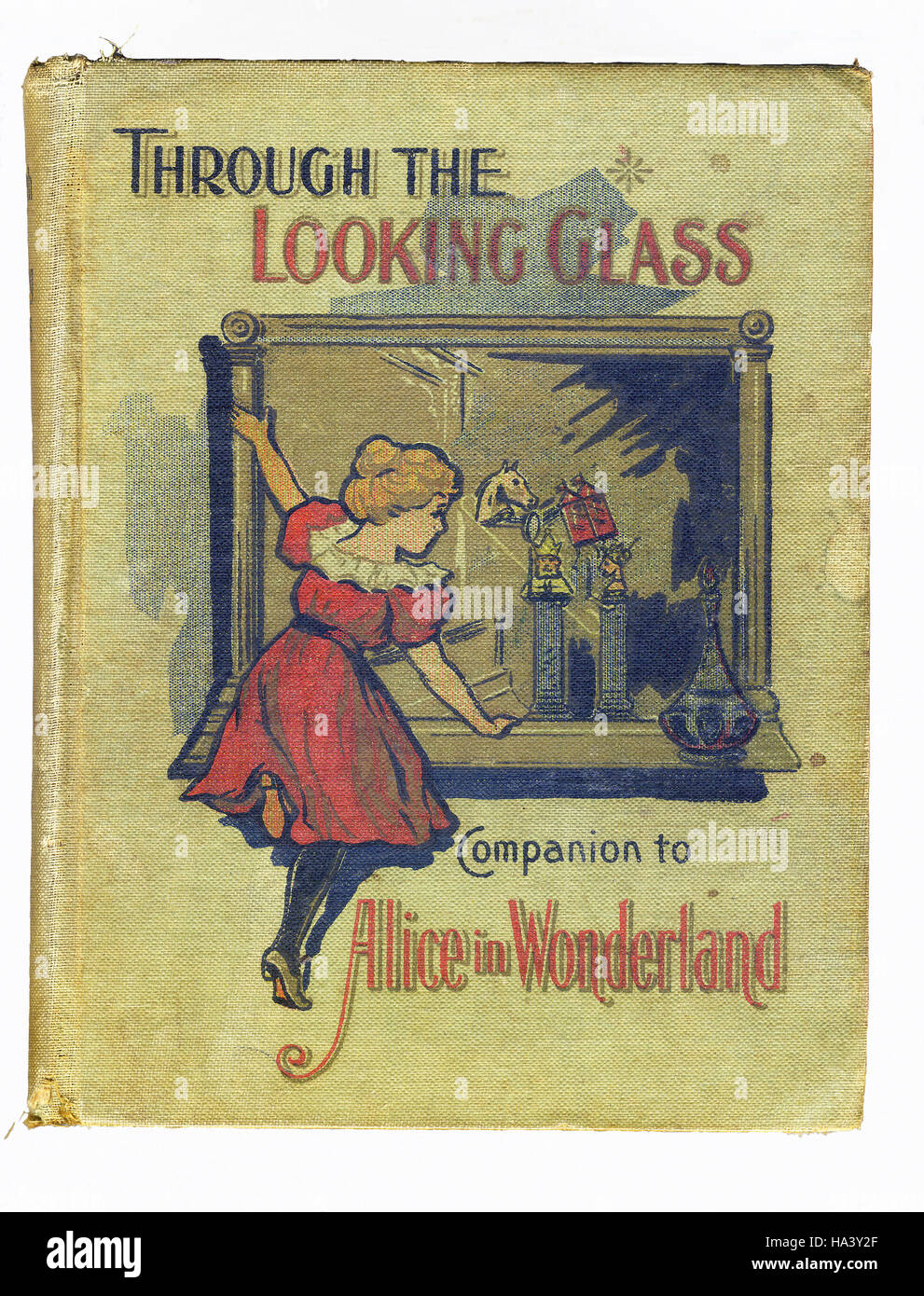 This is a scene from what Alice saw once she went through the Looking Glass and into the Looking Glass room in Lewis Carroll's 'Through the Looking Glass.' Pictured here is the cover of Carroll's work. Stock Photo
