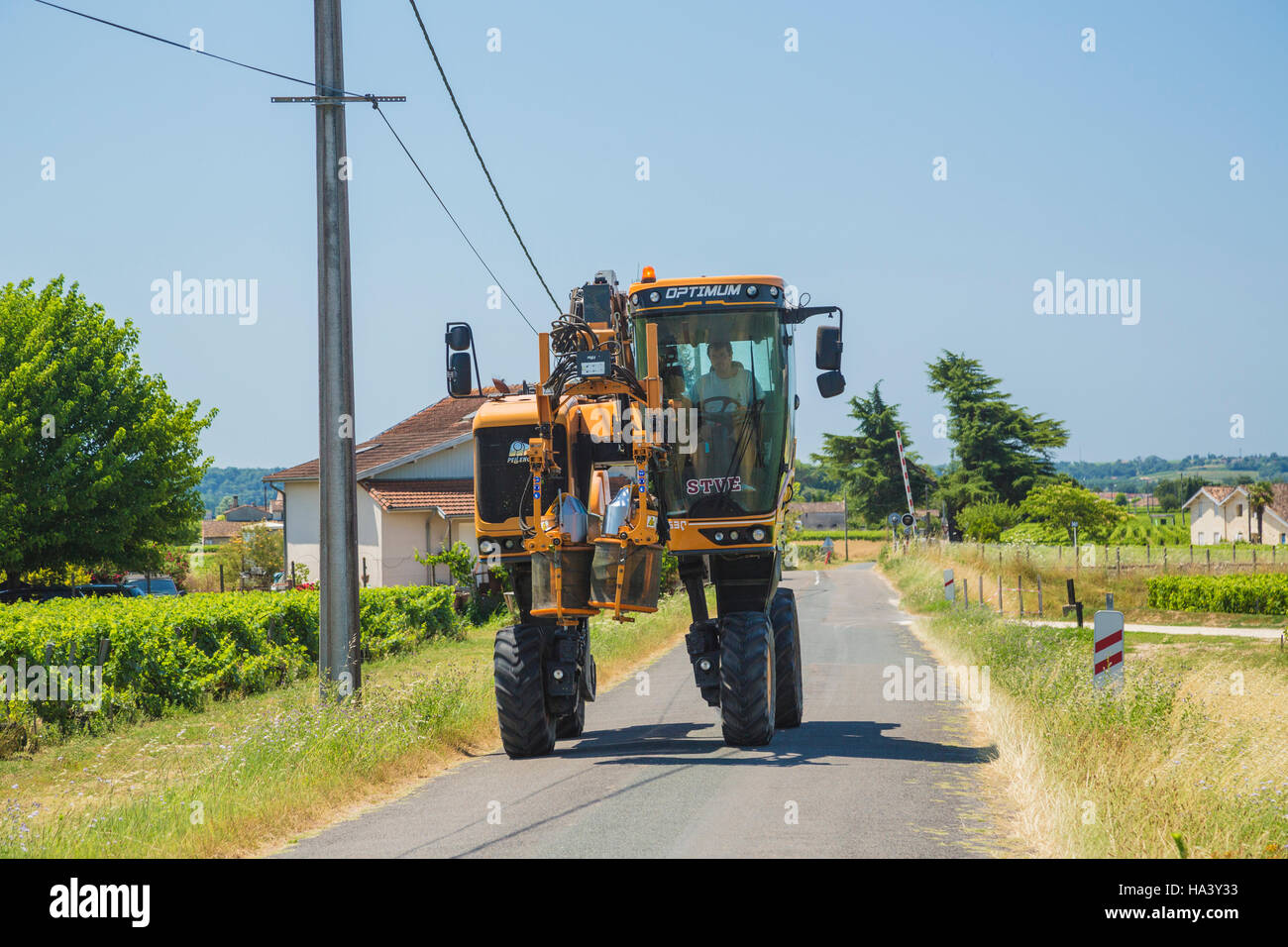 mechanised grapeharvester in St Emilion wine region of France Stock