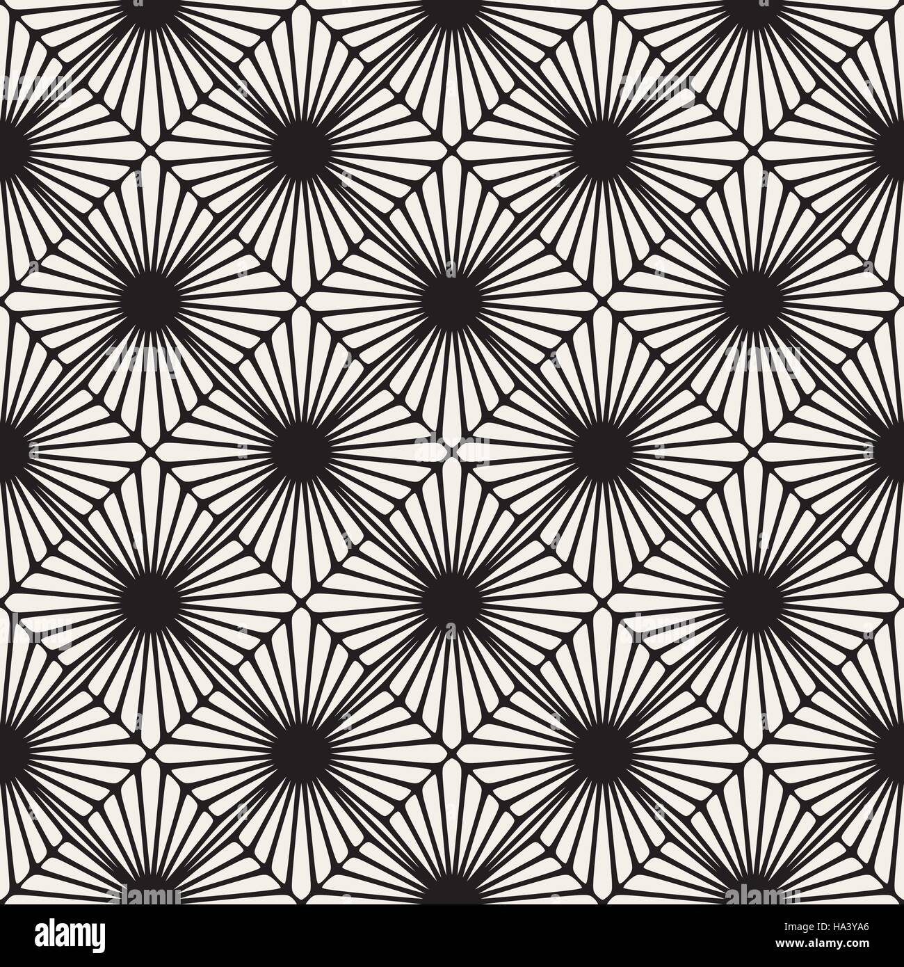 Vector Seamless Black and White Rounded Sunburst Shape Lace Pattern ...