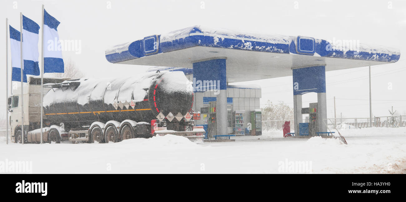 gas station in winter. Close up Stock Photo