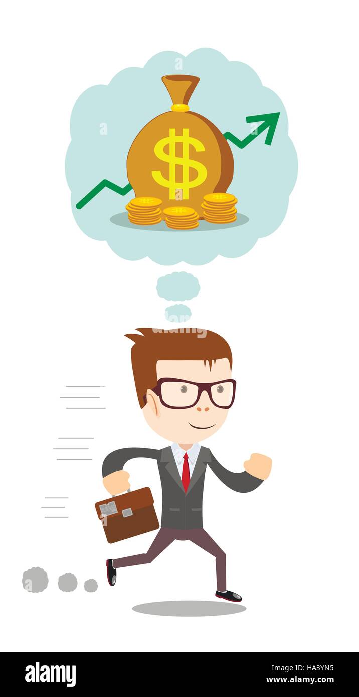 Running Businessman dreaming about money. Stock Vector