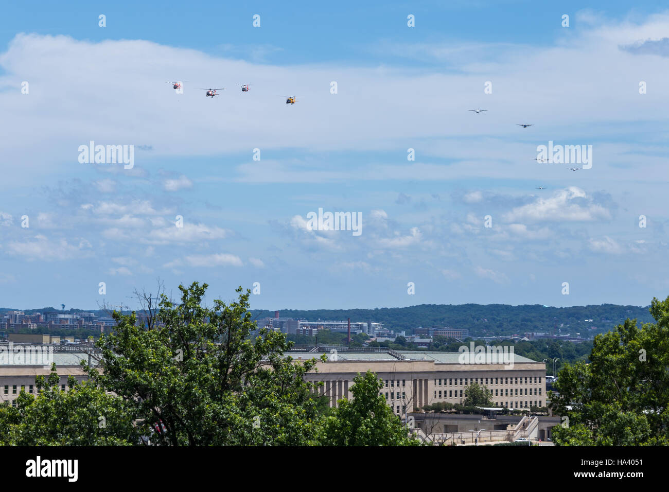 United States Coast Guard commemorative flyover of the Pentagon Stock Photo
