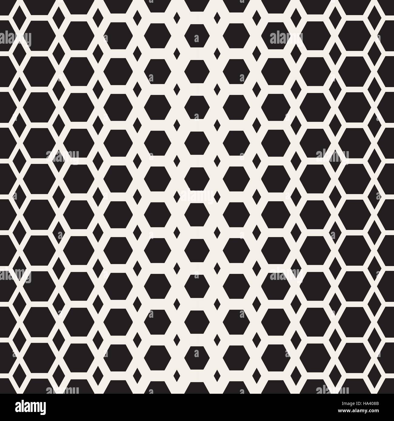 Vector Seamless Black And White Hexagon Grid Geometric Pattern Stock