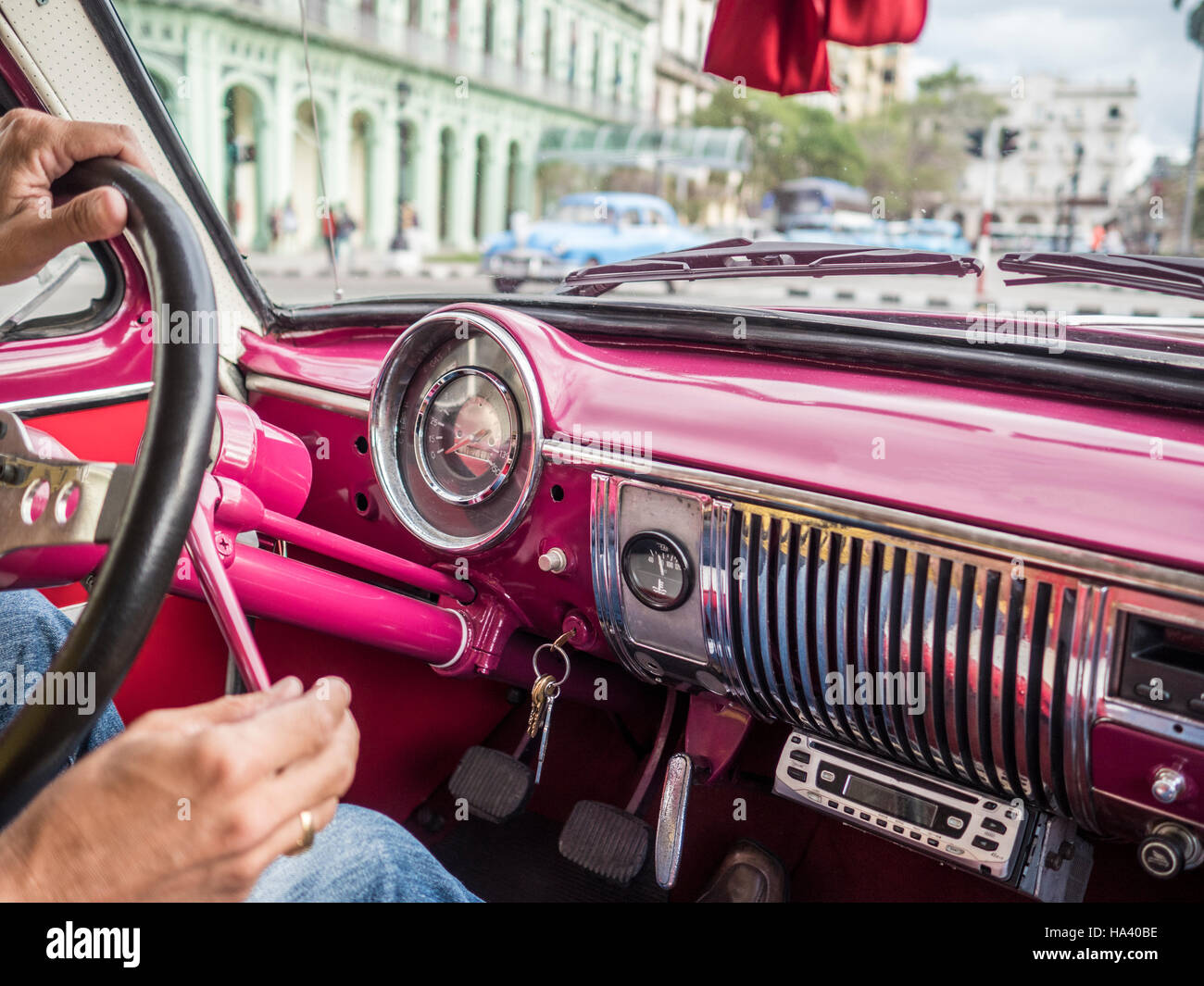 Oldtimer Taxi trip round trip Cuba Havana Stock Photo
