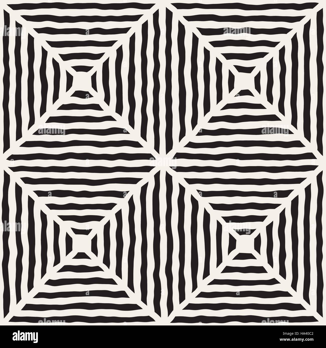 Vector Seamless Black And White Hand Drawn Rhombus Lines Grid Pattern ...