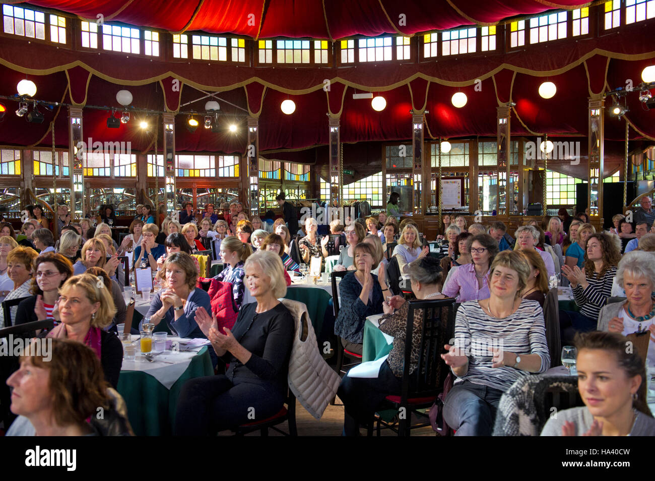 Cheltenham Festival of Literature showing an audience in the Spiegeltent.a UK Stock Photo