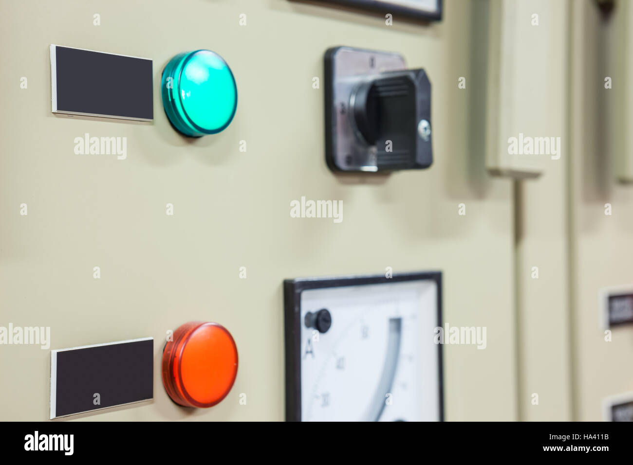 electric board with switches and measurement and indicators Stock Photo Alamy