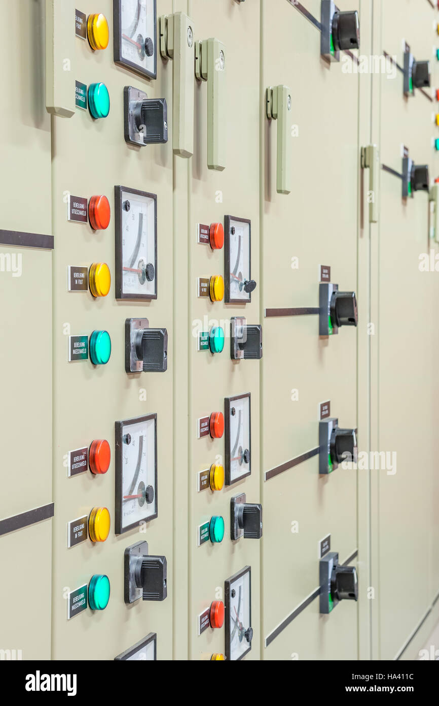 electric board with switches and measurement and indicators Stock Photo Alamy