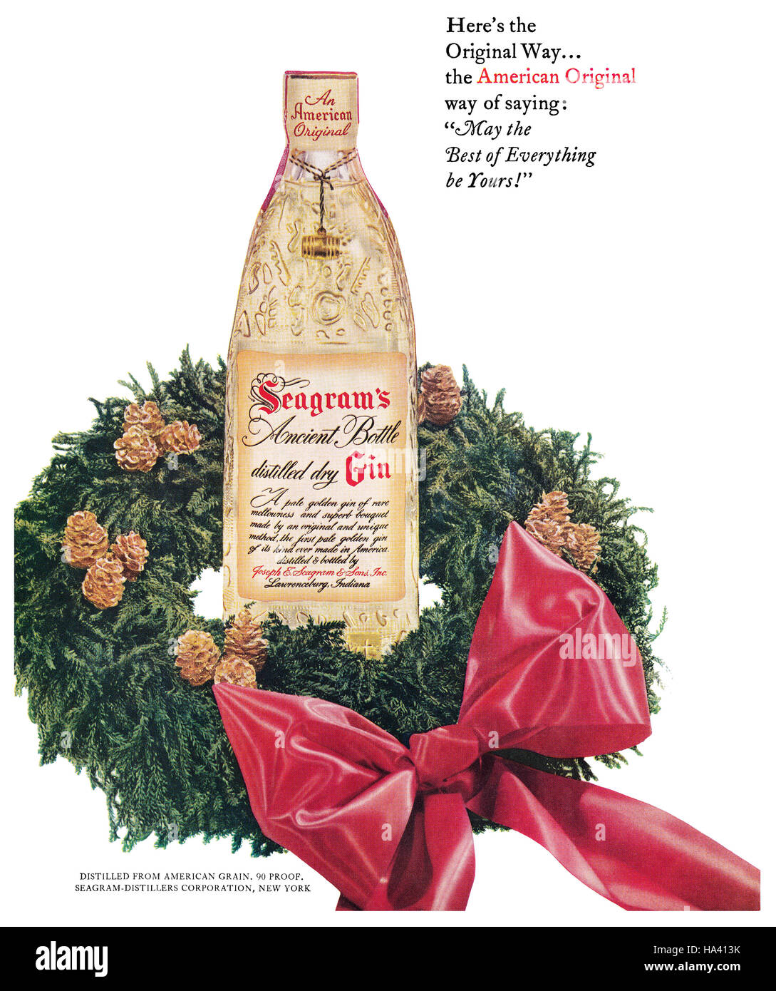 1950 U.S. Christmas advertisement for Seagram's Gin Stock Photo