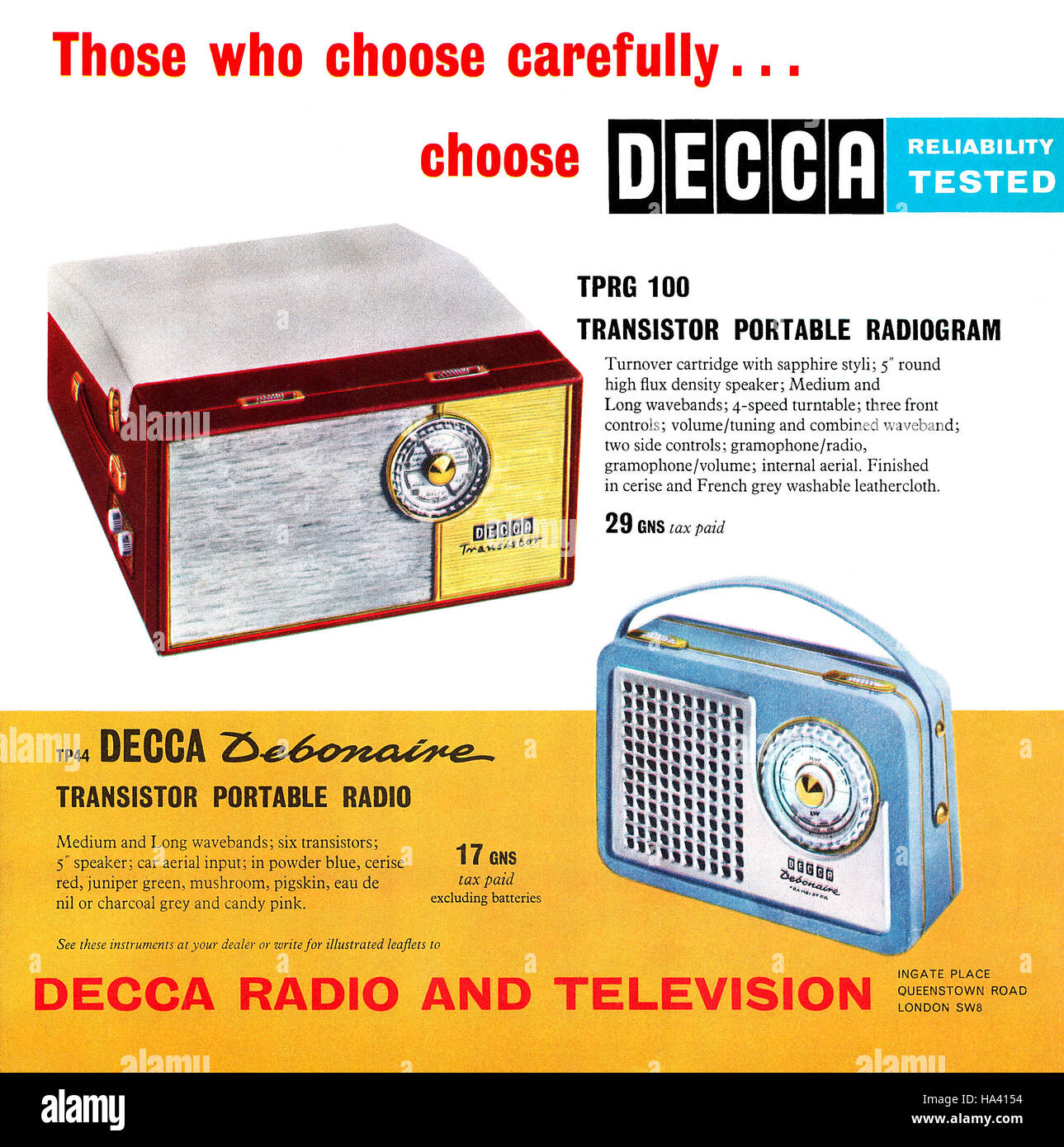 1961 British advertisement for Decca Radios Stock Photo