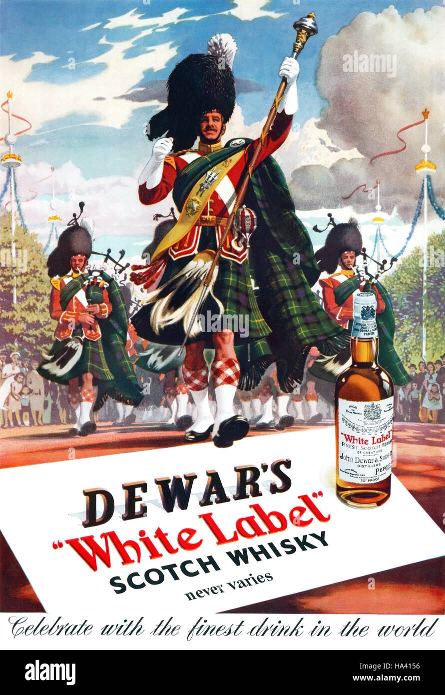 1953 British advertisement for Dewar's White Label Scotch Whisky Stock Photo